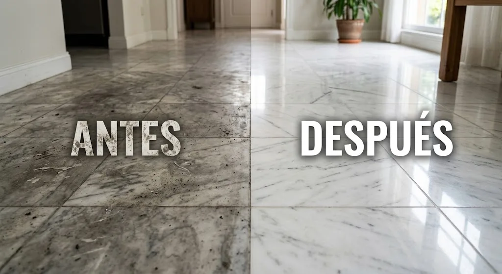Antes y después de la cristalización de piso de mármol
