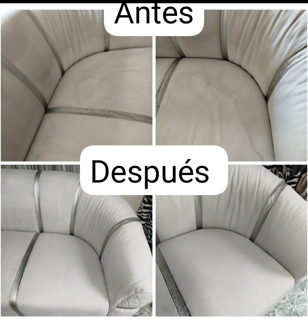 Sofá antes y después del lavado de tapicería
